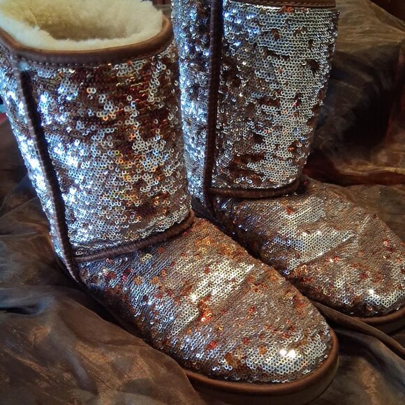 UGG Pewter Reversible Sequin Boots - Picture 1 of 6